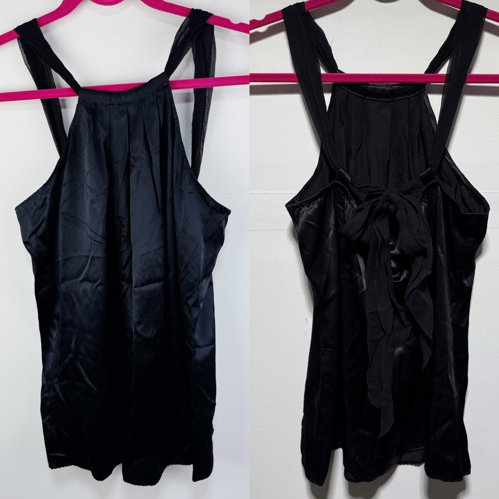 Elie Tahari 100% Silk Black Sleeveless Tie Back Top Size Large NEW WITH TAGS